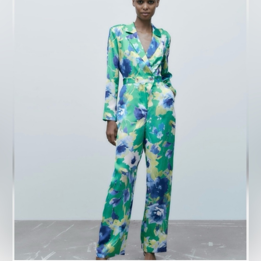 Zara long sleeve floral jumpsuit